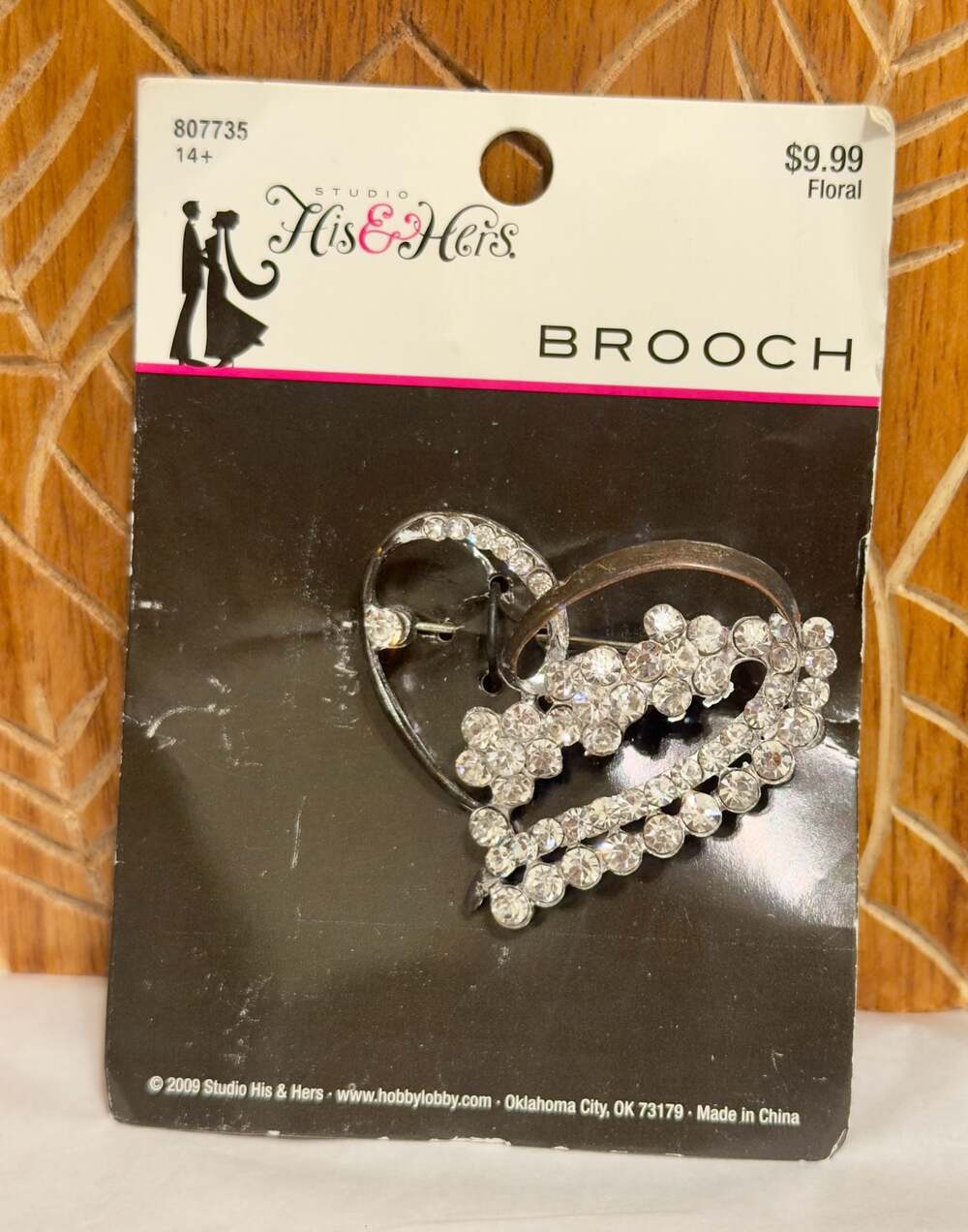 Studio His & Hers Rhinestone Double Open Heart Brooch Silverstone  2"